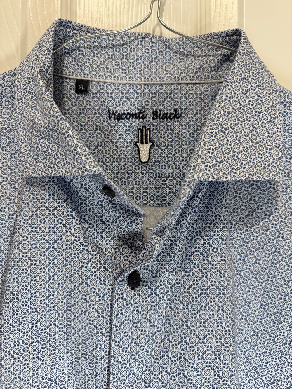 Visconti Black Light Blue Micro-Print Spread Collar Dress Shirt